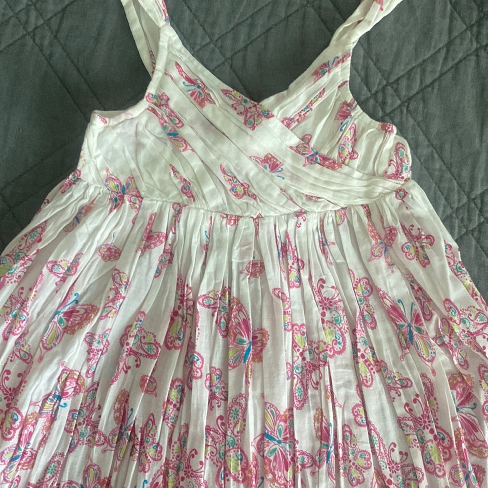 NWT Girls Monsoon Butterfly dress sz 5-6 pink white crinkle summer sundress 110